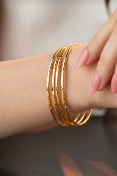 925 Ayar Gümüş Bilezik 4 ADET Altın Kaplama Ajda Model Bilezik - Yatırımlık Şık ve Zarif Tasarım