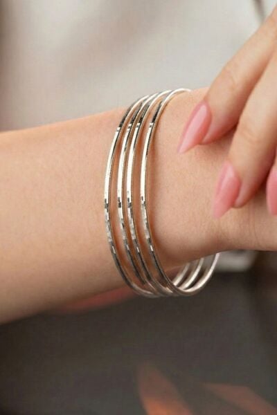 925 Ayar Gümüş Bilezik 4 ADET Altın Kaplama Ajda Model Bilezik - Yatırımlık Şık ve Zarif Tasarım