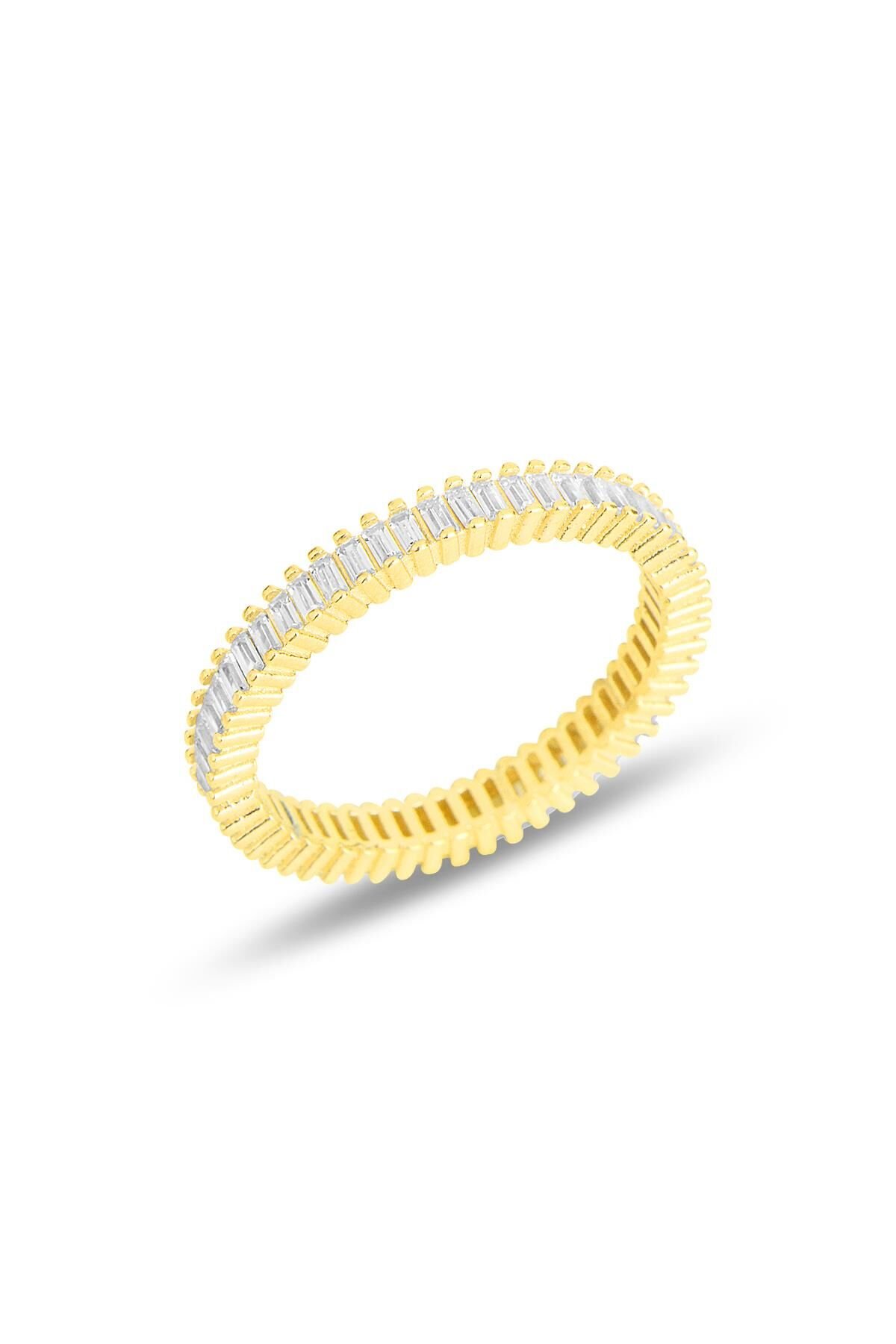 Gümüş altın yaldızlı baget kesim zirkon taşlı tamtur yüzük SGTL11805GOLD