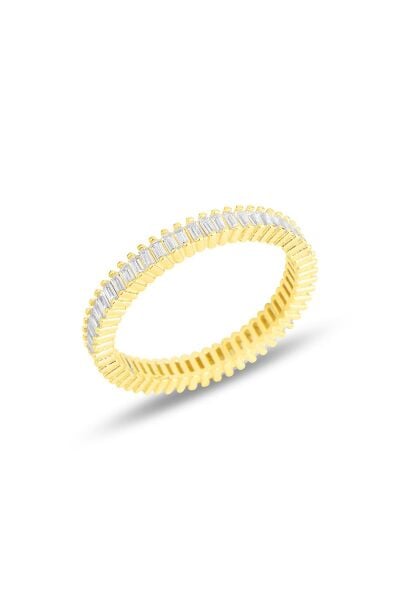 Gümüş altın yaldızlı baget kesim zirkon taşlı tamtur yüzük SGTL11805GOLD