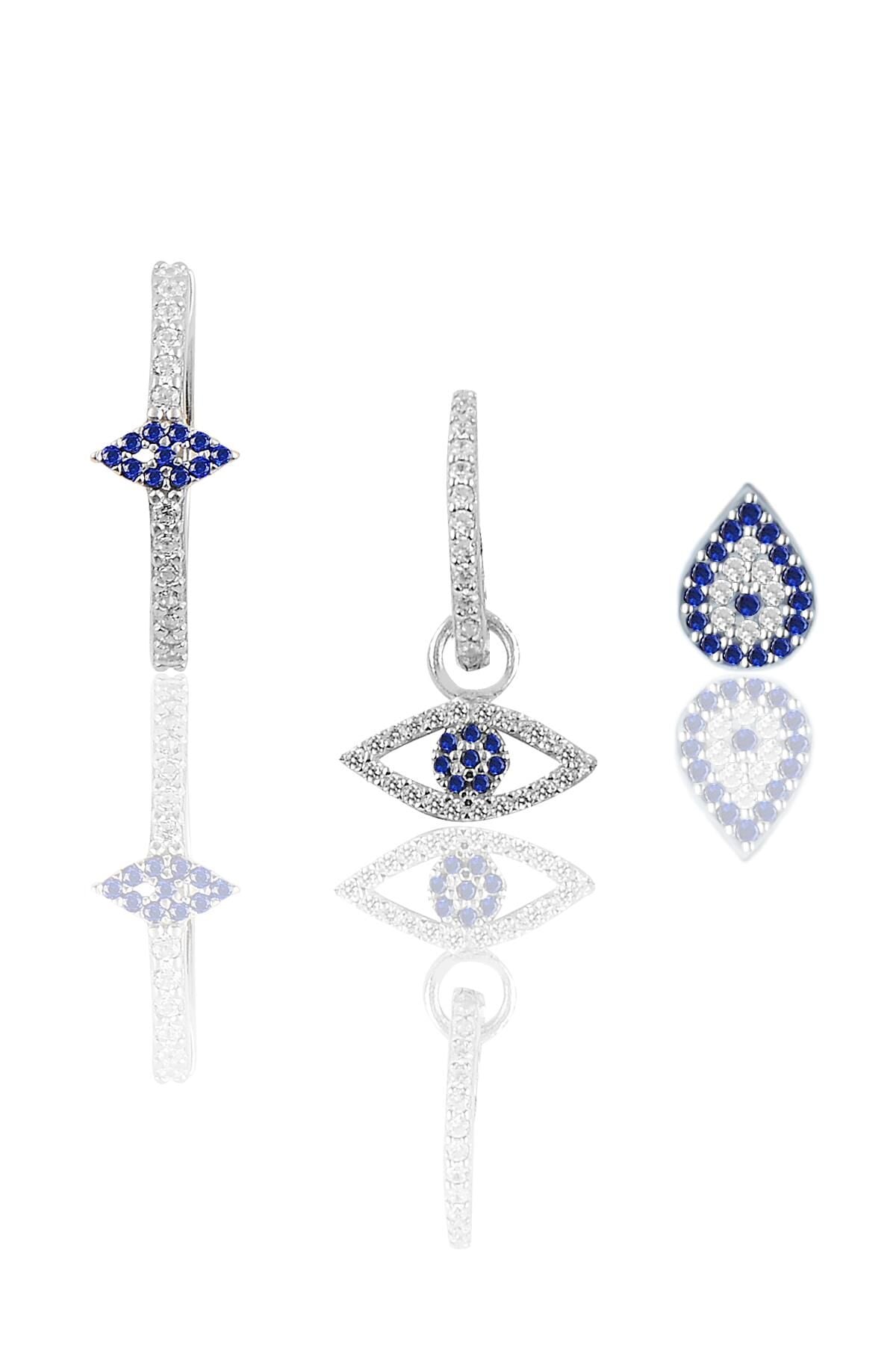 Gümüş rodyumlu zirkon taşlı eye kombin küpe SGTL11903RODAJ