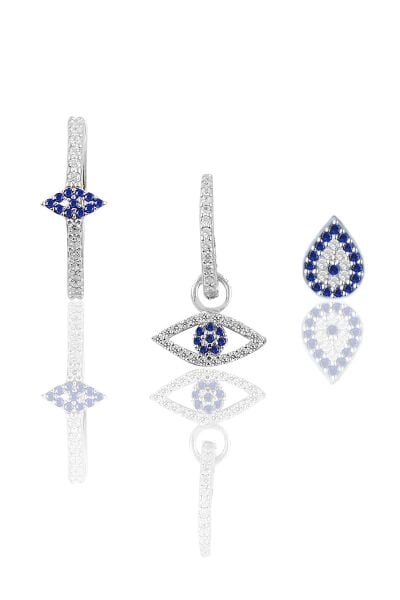 Gümüş rodyumlu zirkon taşlı eye kombin küpe SGTL11903RODAJ