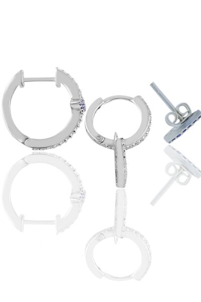 Gümüş rodyumlu zirkon taşlı eye kombin küpe SGTL11903RODAJ