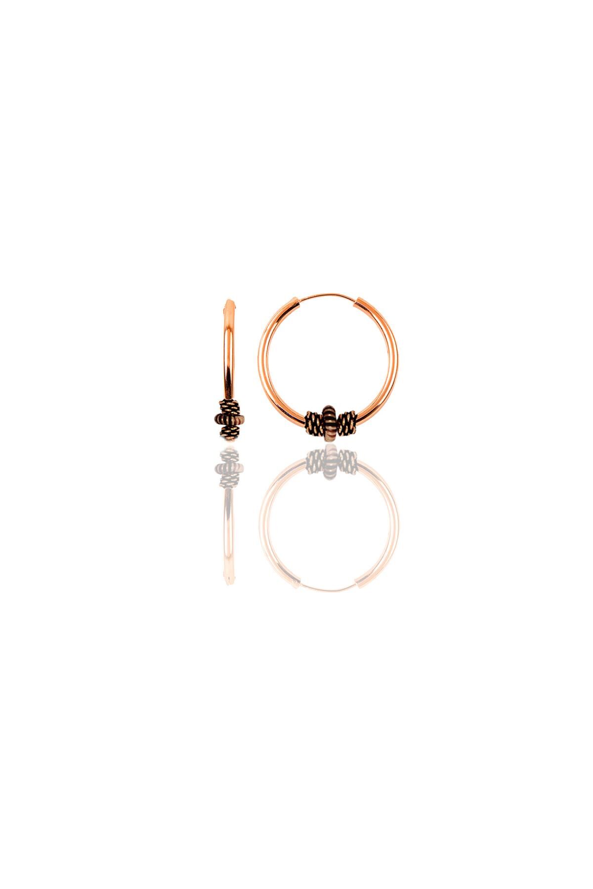 Gümüş rose 14 mm işlemeli halka küpe SGTL11279ROSE
