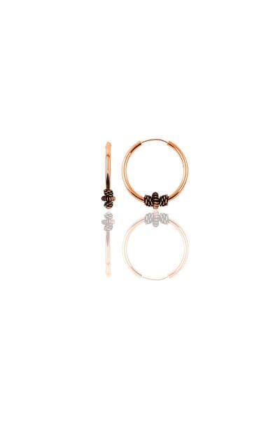 Gümüş rose 14 mm işlemeli halka küpe SGTL11279ROSE