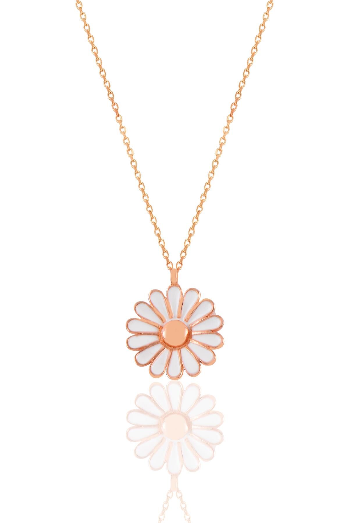 Gümüş rose mineli papatya kolye SGTL11332ROSE