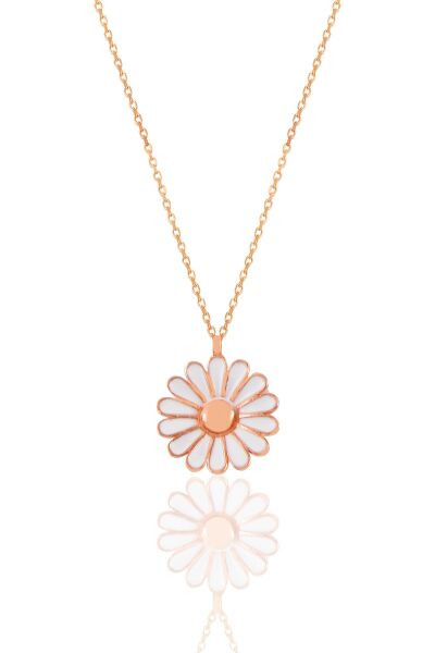 Gümüş rose mineli papatya kolye SGTL11332ROSE