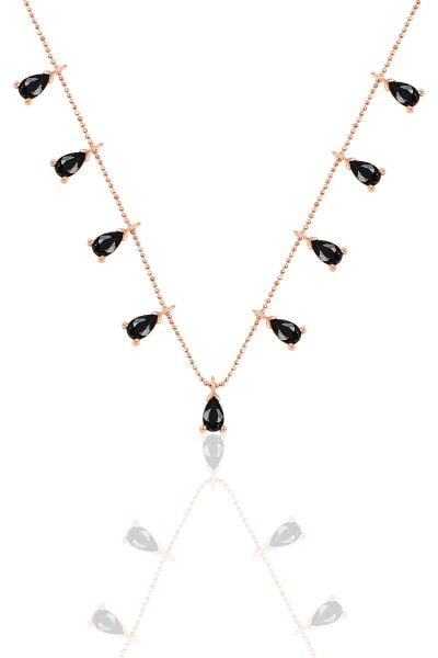 Gümüş rose damlalı siyah taşlı kolye SGTL9667SYH