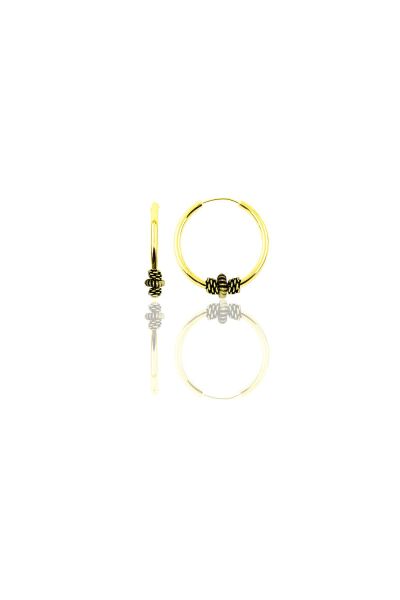 Gümüş altın yaldızlı 14 mm işlemeli halka küpe SGTL11279GOLD