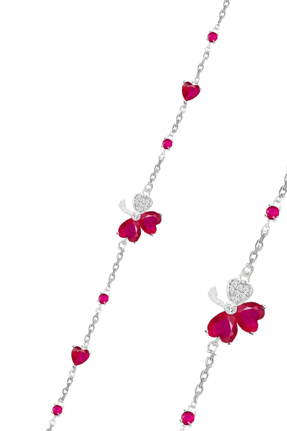 Gümüş rodyumlu kök yakut ve zirkon taşlı yeniden doğuş yonca bileklik SGTL12640FUSYA