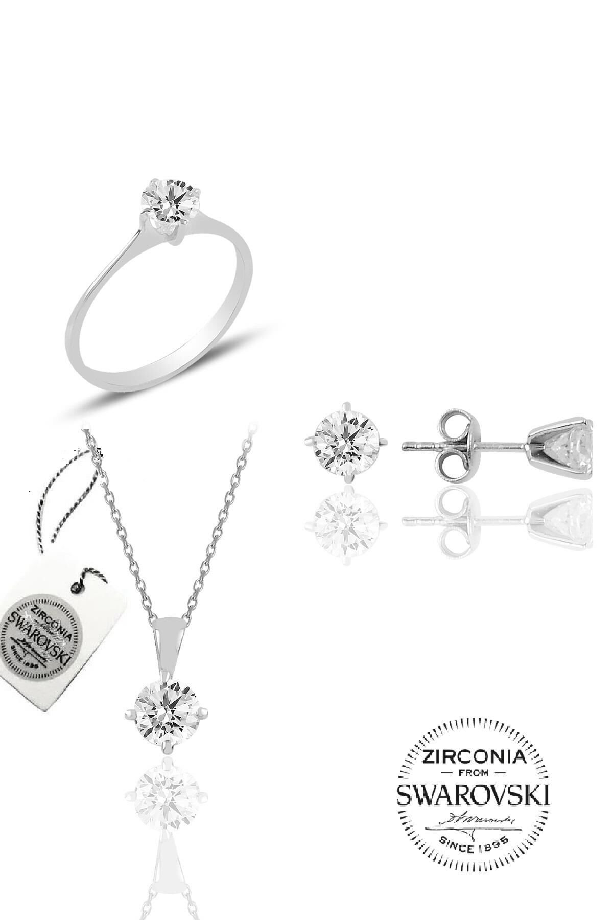 Gümüş Swarovski tek taş modeli üçlü set SGTL20507