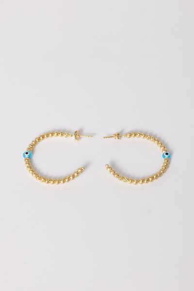 925 ayar gümüş küpe altın yaldızlı büyük boy nazarlı dorica halka küpe SGTL13154GOLD