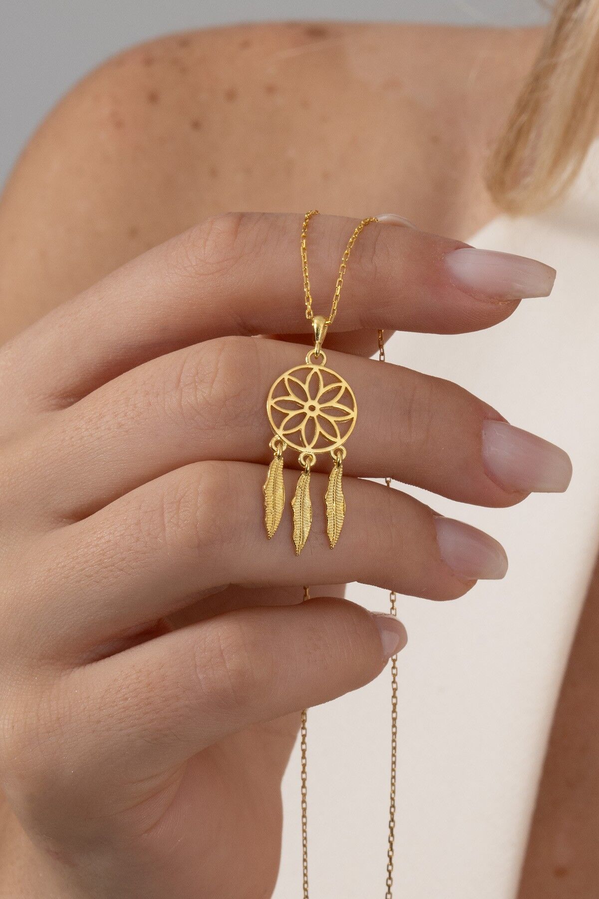 Gümüş altın yaldızlı düş kapanı kolye SGTL11331GOLD