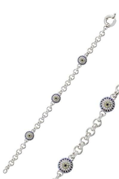 Gümüş büyük boy turkuaz taşlı nazarlı bileklik Rodaj(beyaz)