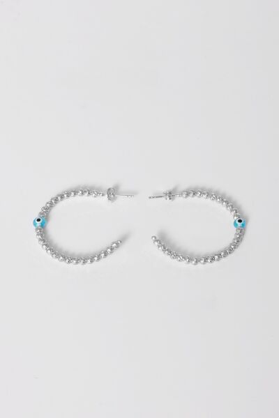 925 ayar gümüş küpe rodyumlu büyük boy nazarlı dorica halka küpe SGTL13154RODAJ