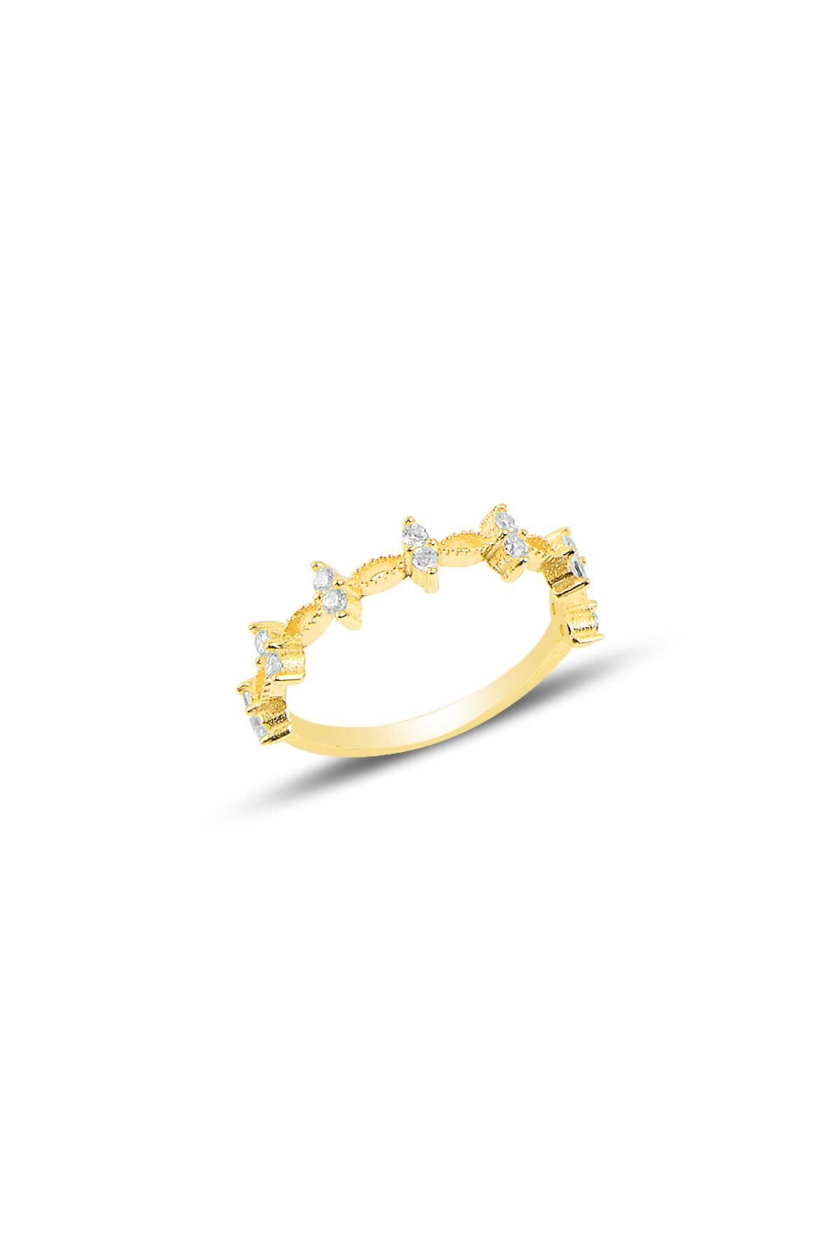Gümüş altın yaldızlı zirkon taşlı crown yüzük SGTL10290GOLD