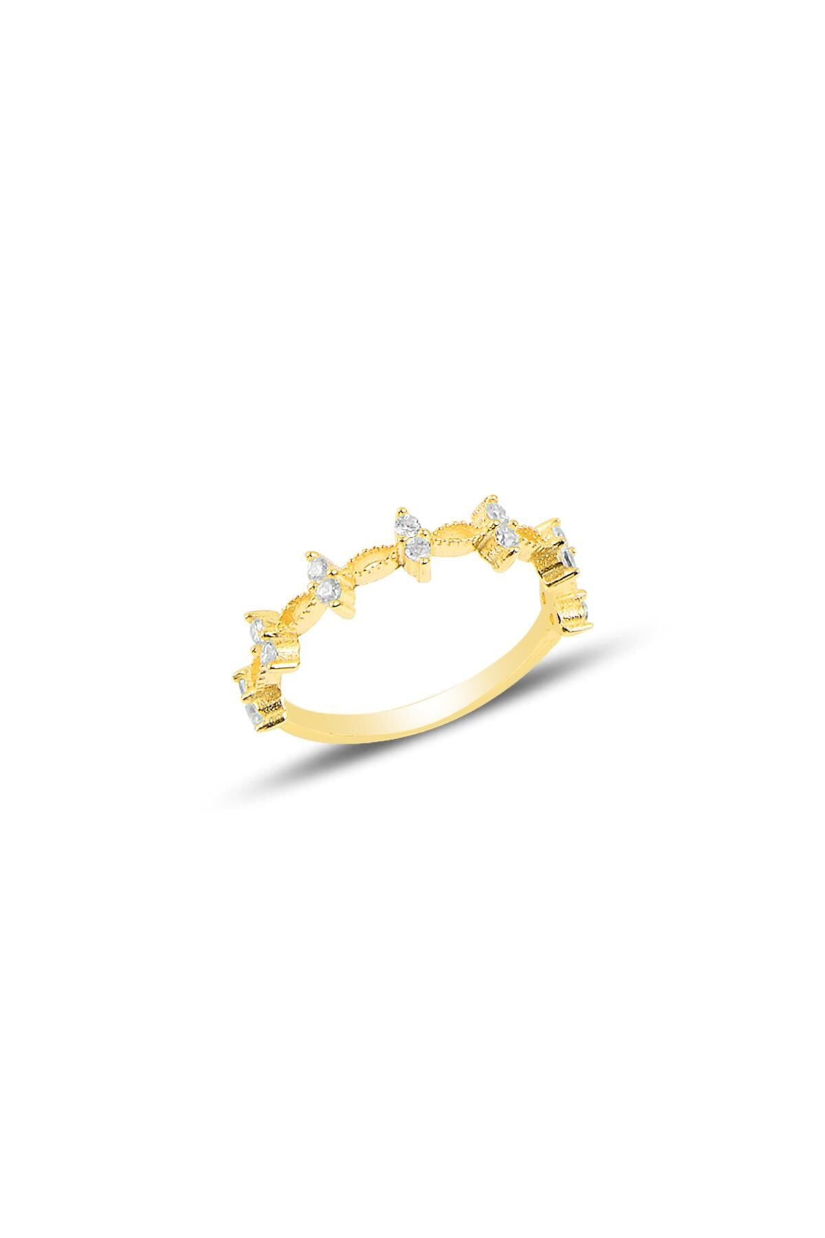 Gümüş altın yaldızlı zirkon taşlı crown yüzük SGTL10290GOLD