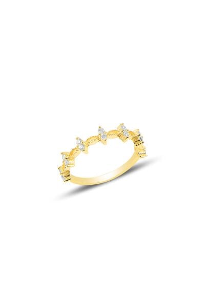 Gümüş altın yaldızlı zirkon taşlı crown yüzük SGTL10290GOLD
