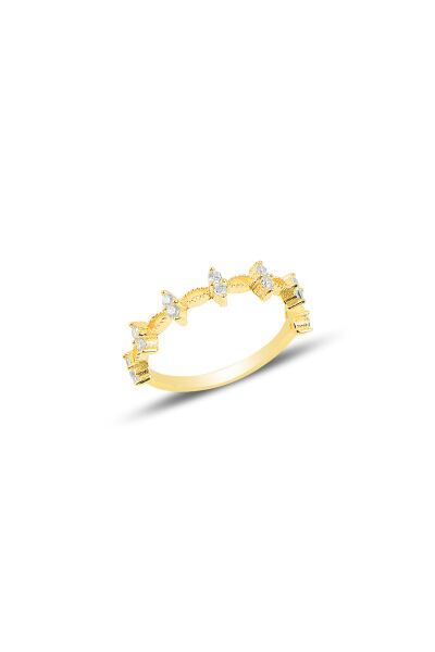 Gümüş altın yaldızlı zirkon taşlı crown yüzük SGTL10290GOLD
