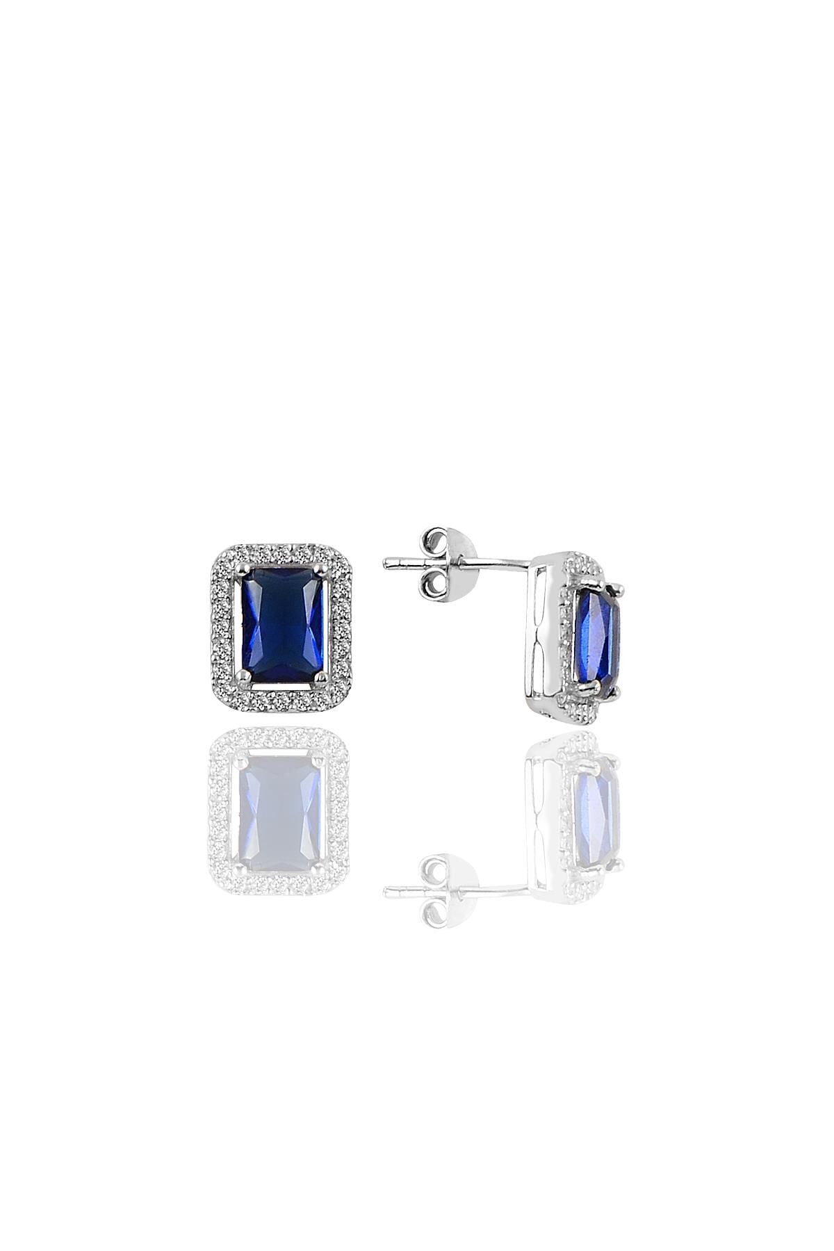 Gümüş baget kesim safir taşlı küpe SGTL11054LACI