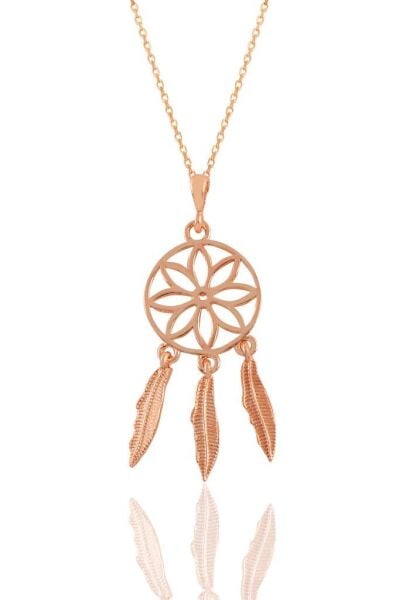 Gümüş rose mineli papatya kolye SGTL11330ROSE