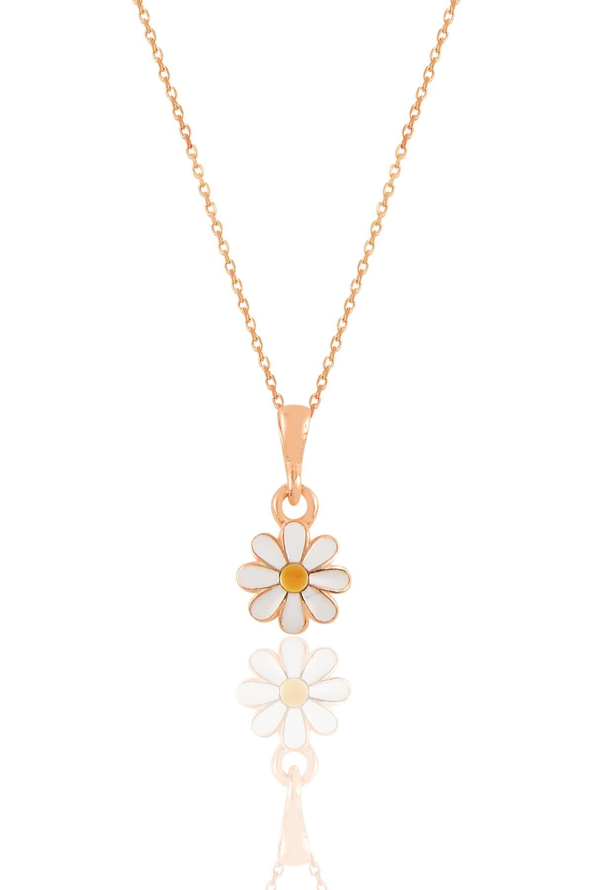 Gümüş rose mineli papatya kolye SGTL11330ROSE