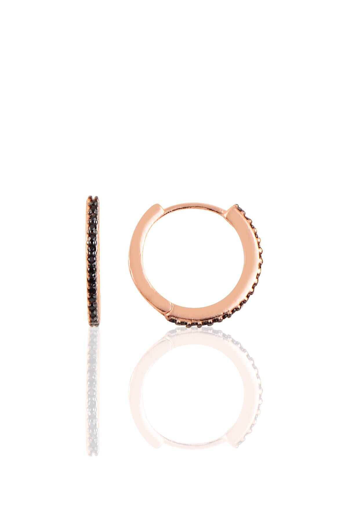 Gümüş rose siyah taşlı halka küpe SGTL10140SYH