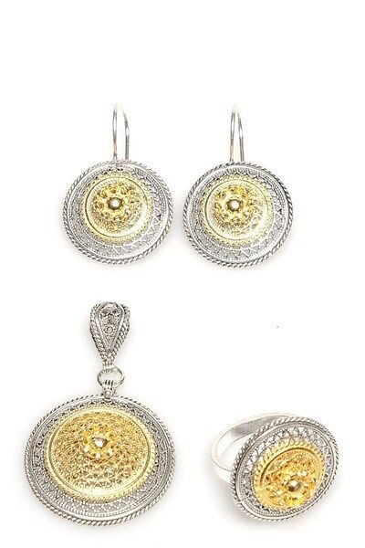 Yaldızlı Çiçekli Telkari Üçlü Set set8558