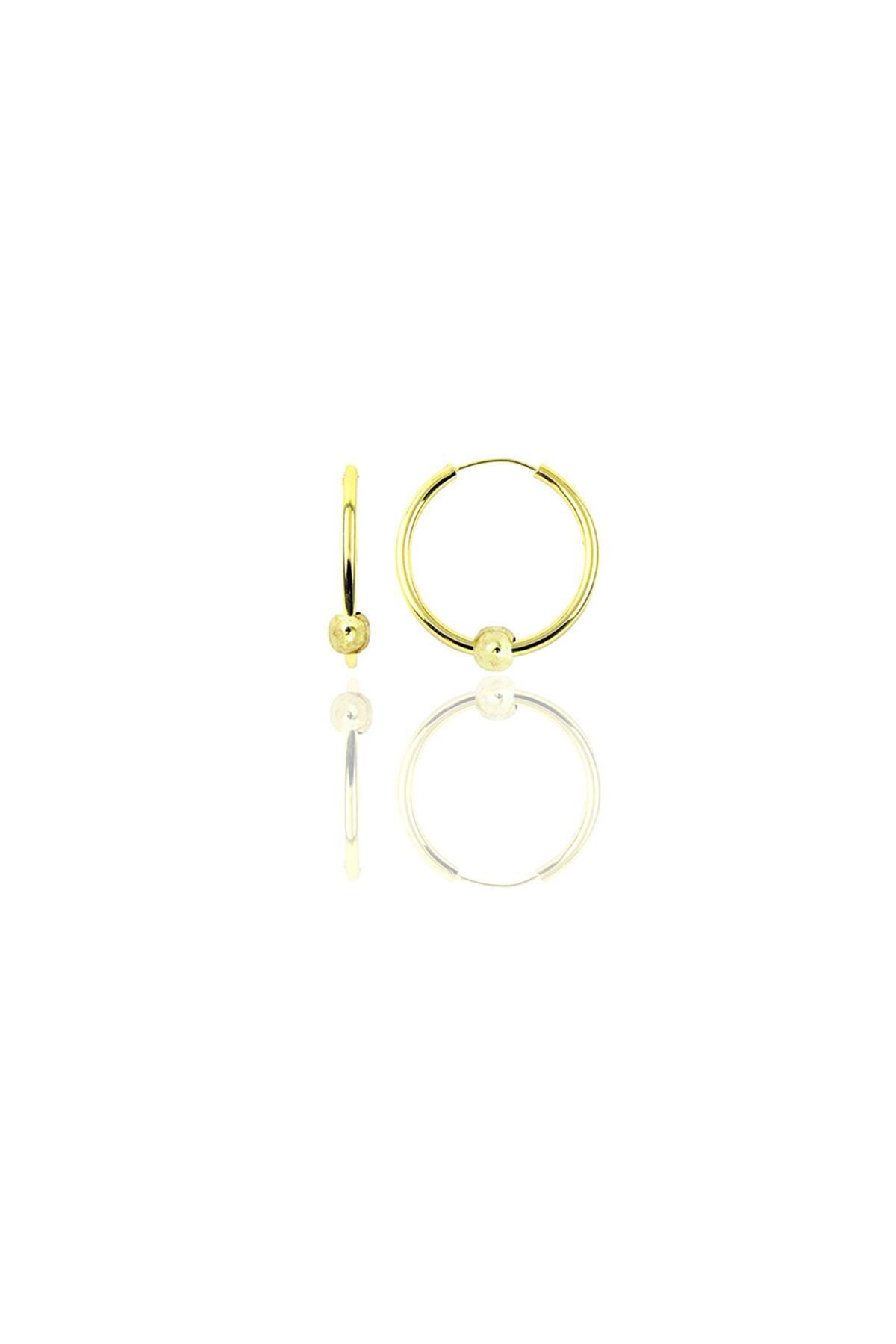 Gümüş altın yaldızlı 14 mm sade toplu halka küpe SGTL11278GOLD
