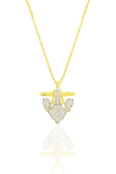 Gümüş altın yaldızlı zirkon taşlı fleur de lis (Zambak) kolye SGTL12679GOLD