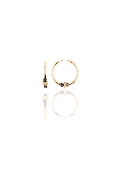 Gümüş rose 14 mm işlemeli halka küpe SGTL11277ROSE