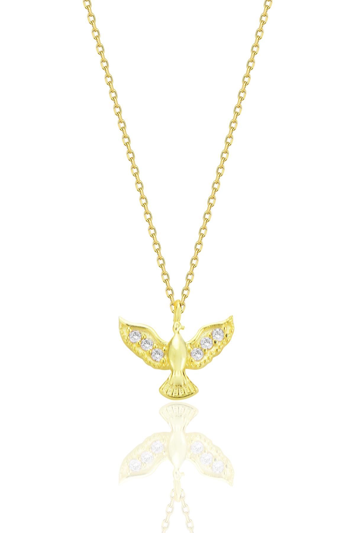 Gümüş altın yaldızlı zirkon taşlı anka kuşu kolye SGTL12680GOLD