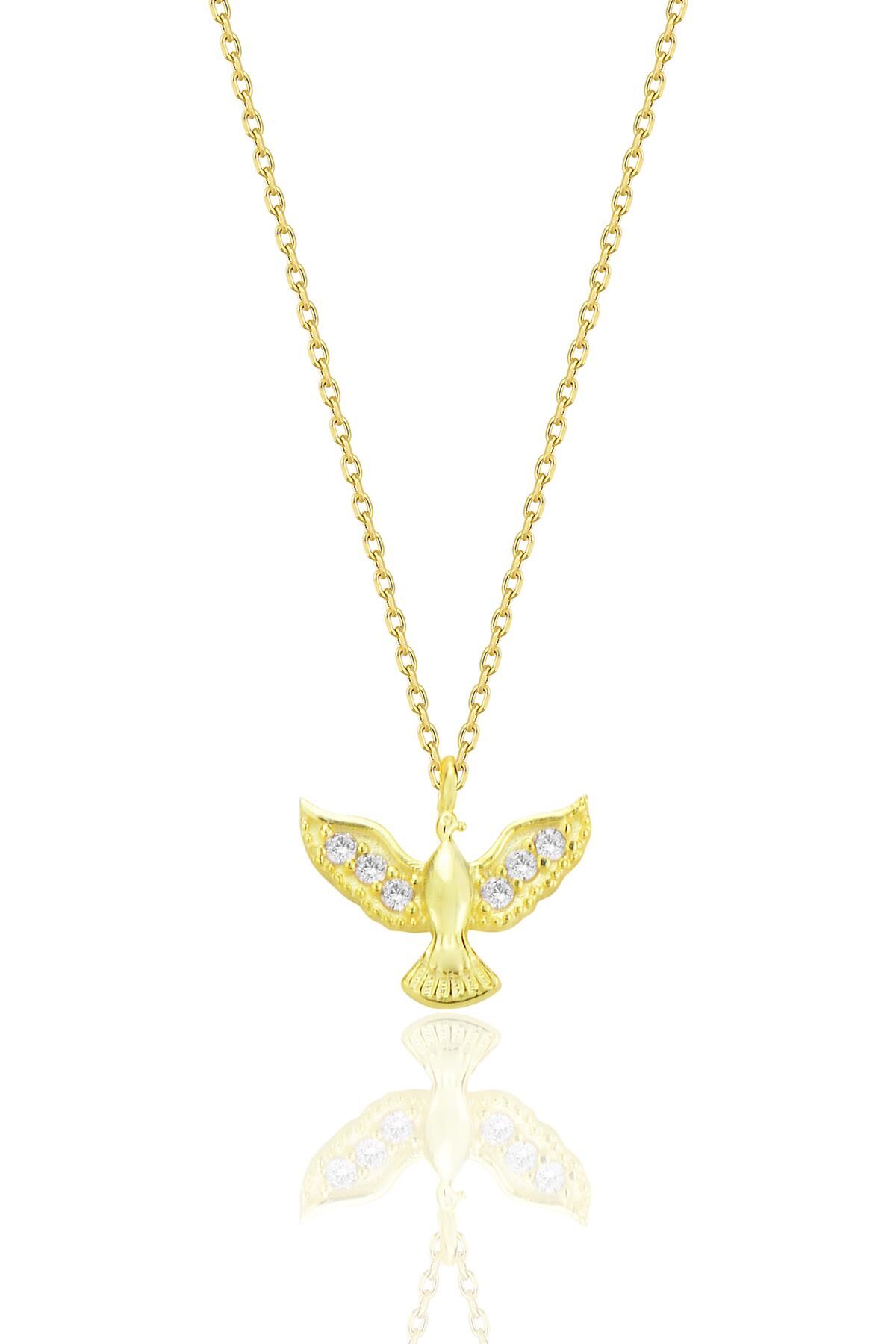 Gümüş altın yaldızlı zirkon taşlı anka kuşu kolye SGTL12680GOLD