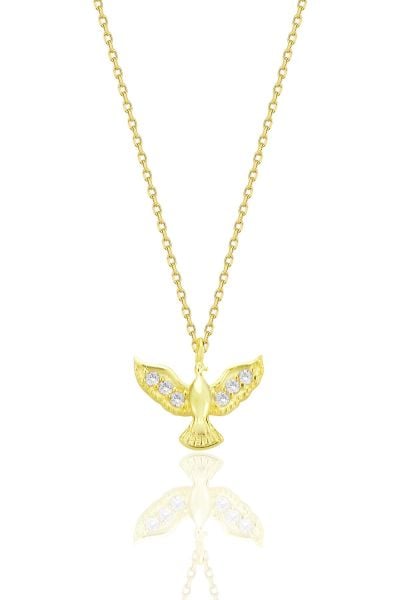 Gümüş altın yaldızlı zirkon taşlı anka kuşu kolye SGTL12680GOLD