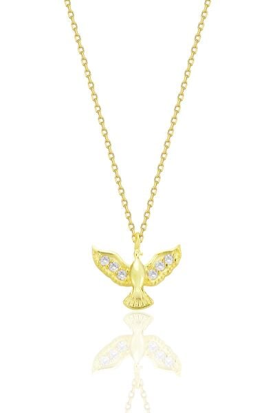 Gümüş altın yaldızlı zirkon taşlı anka kuşu kolye SGTL12680GOLD