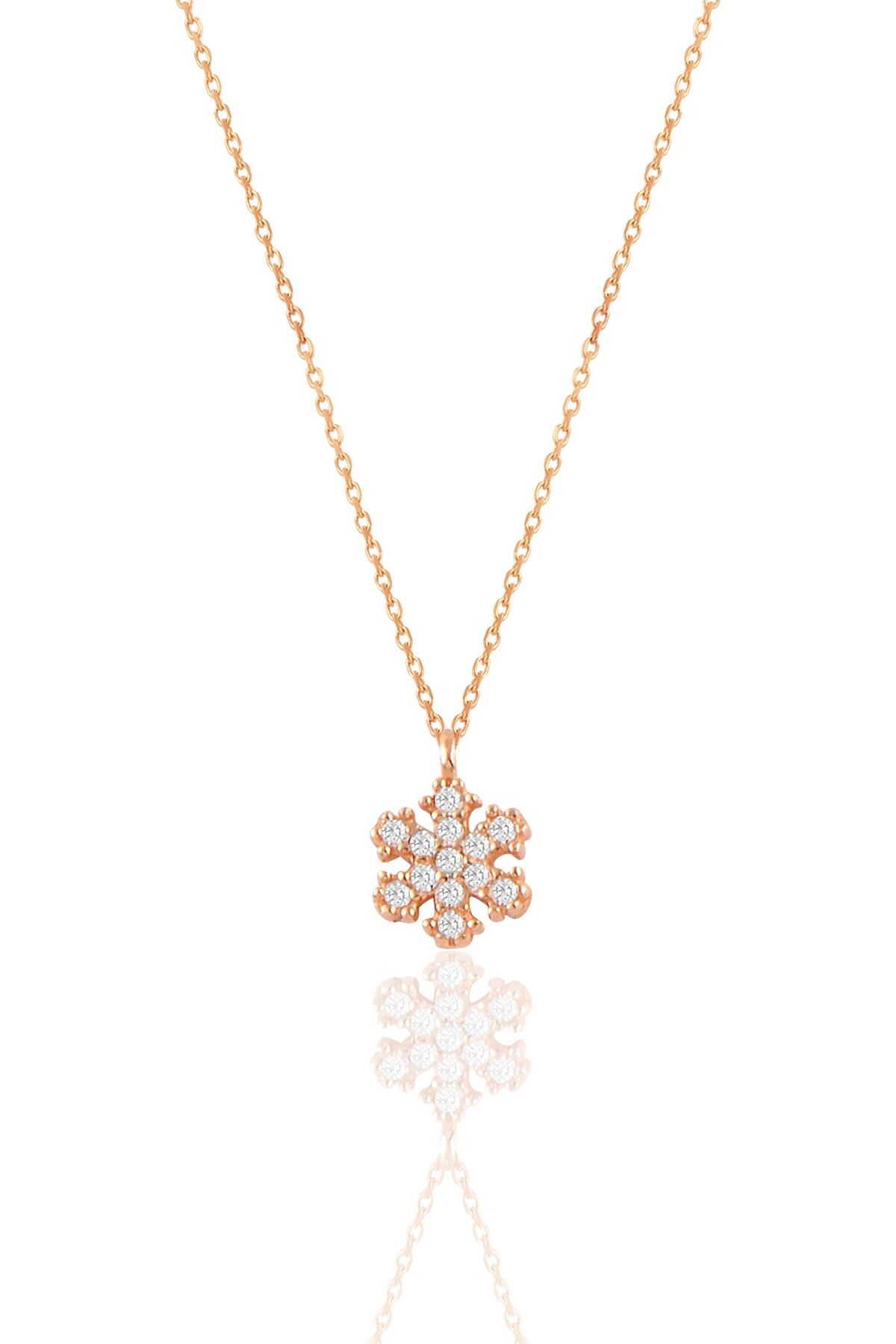 Gümüş  rose  zirkon taşlı kar tanesi kolye SGTL11328ROSE