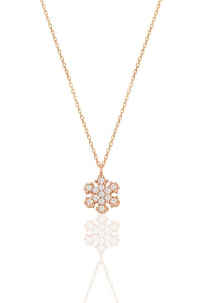 Gümüş  rose  zirkon taşlı kar tanesi kolye SGTL11328ROSE