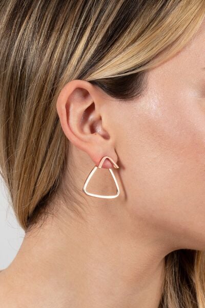 925 ayar gümüş küpe rose tasarım üçgen şekilli şarnel küpe SGTL13155ROSE