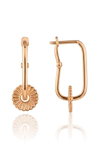 925 Ayar Gümüş Rose Papatya Motifli Geometrik Sallantılı Göçmen Küpe SGTL13578ROSE