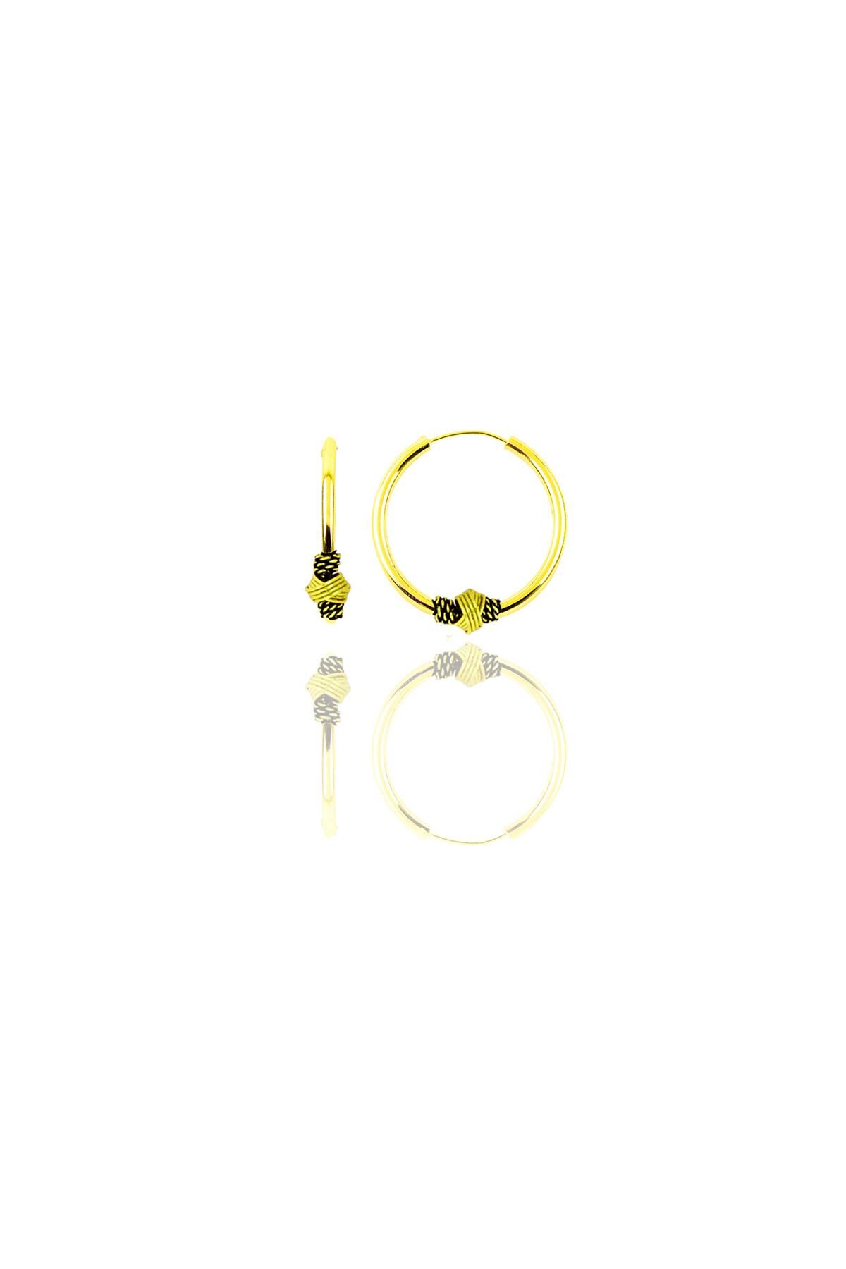 Gümüş altın yaldızlı 14 mm işlemeli halka küpe SGTL11277GOLD