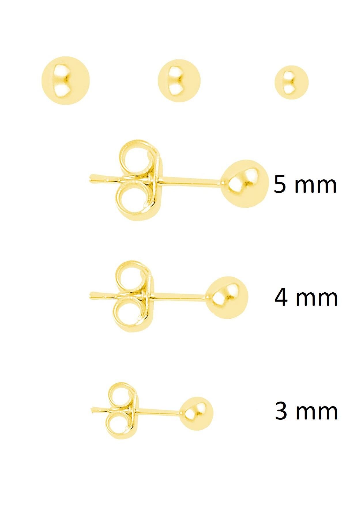 Gümüş altın yaldızlı 3 boy top kombin küpeler SGTL11476GOLD