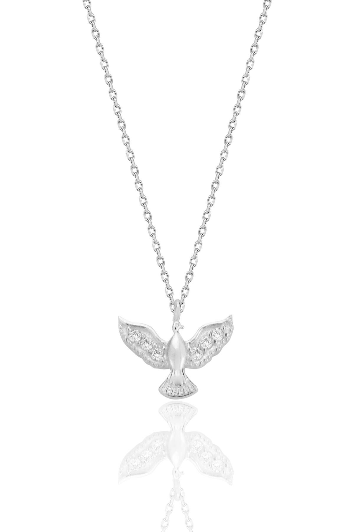 Gümüş rodyumlu zirkon taşlı anka kuşu kolye SGTL12680RODAJ