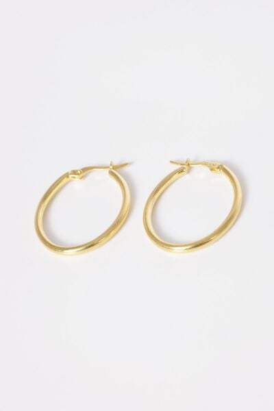 925 ayar gümüş küpe altın yaldızlı oval şekilli şarnel halka küpe SGTL13156GOLD