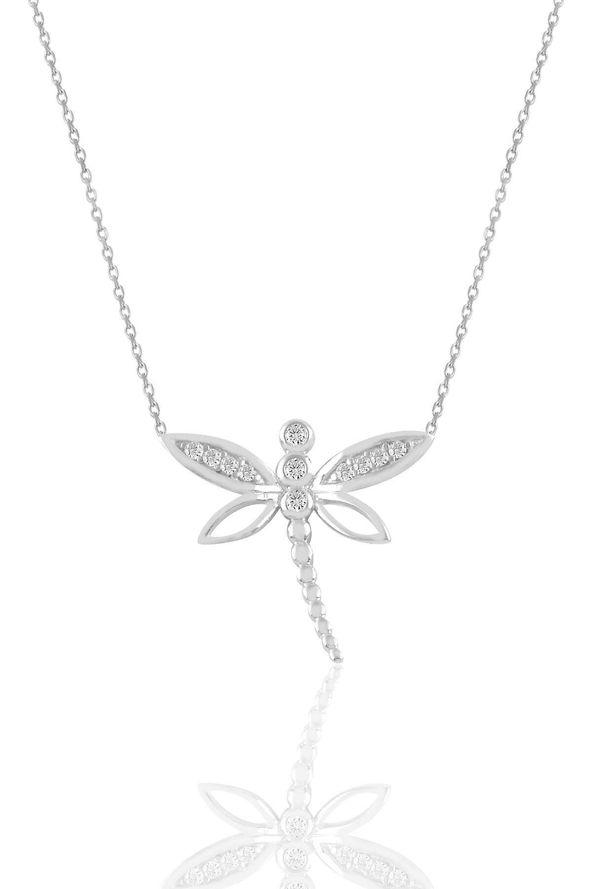 Gümüş  beyaz altın rodyumlu zirkon taşlı yusufçuk kolye SGTL11327RODAJ