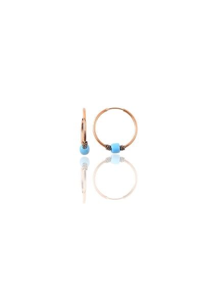Gümüş rose 14 mm turkuaz taşlı halka küpe SGTL11276ROSE