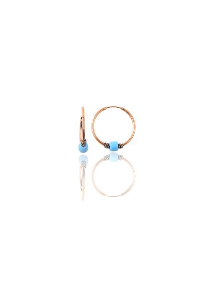 Gümüş rose 14 mm turkuaz taşlı halka küpe SGTL11276ROSE