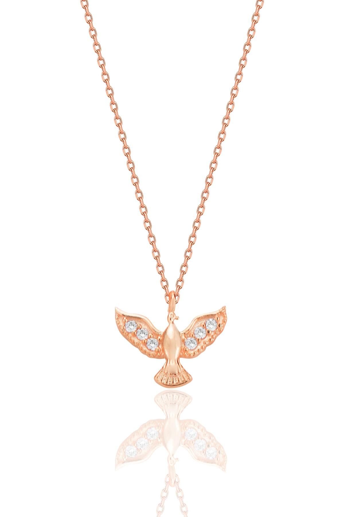 Gümüş rose zirkon taşlı anka kuşu kolye SGTL12680ROSE