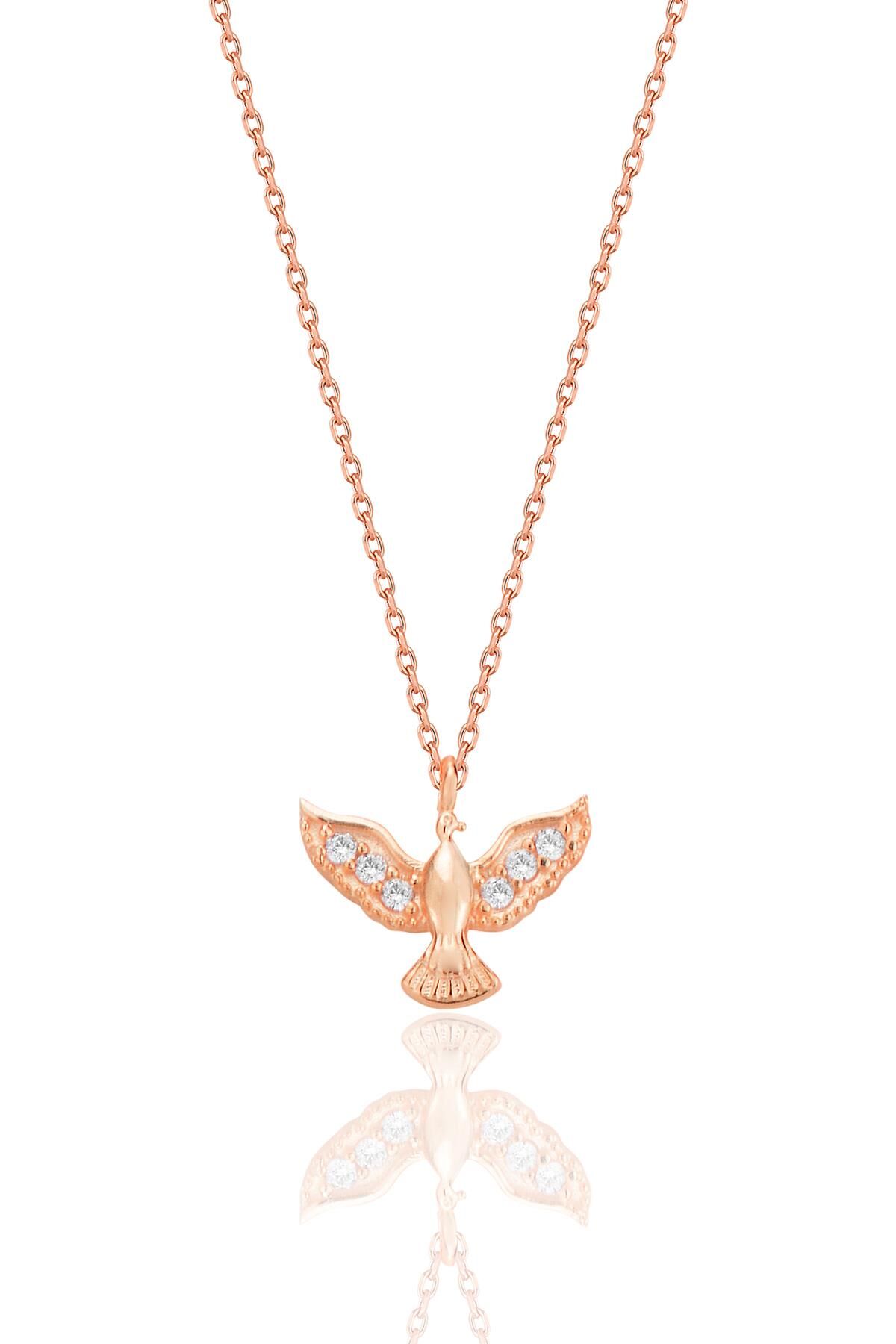 Gümüş rose zirkon taşlı anka kuşu kolye SGTL12680ROSE