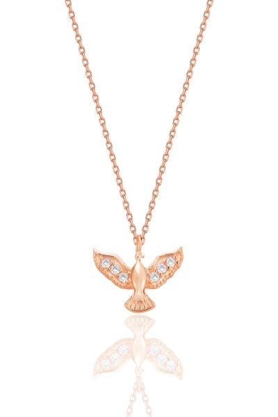 Gümüş rose zirkon taşlı anka kuşu kolye SGTL12680ROSE