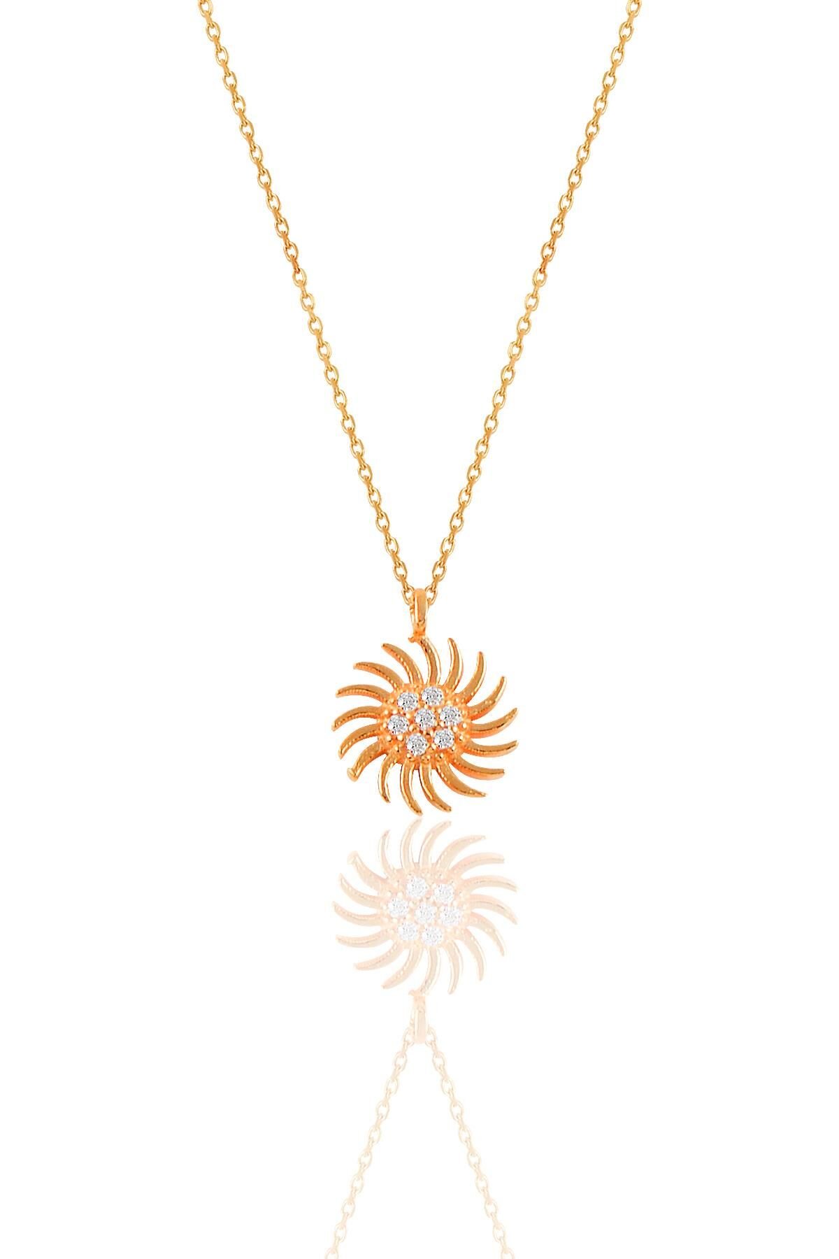 Gümüş rose zirkon taşlı güneş kolye SGTL11137ROSE